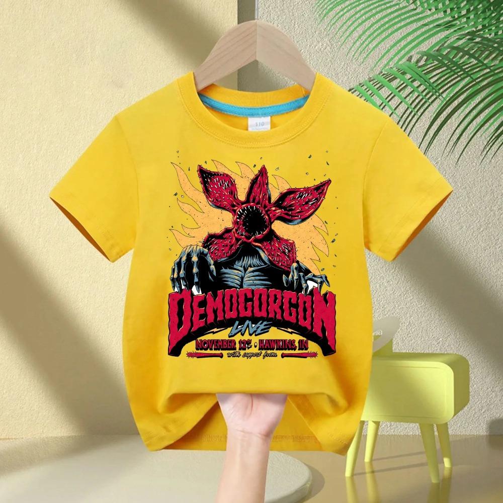 Stranger Things Demogorgon Print T-shirt for Boys and Girls, Classic Short Sleeve T-shirt with Inverted Design from 1983, Gift F
