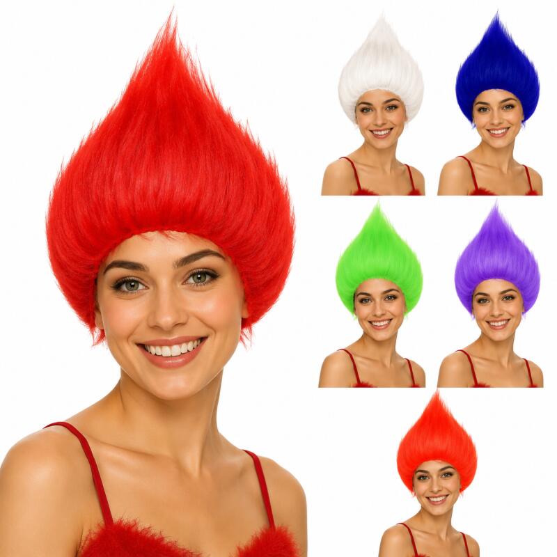 Troll Wig Synthetic Hair Wig Colorful Fluffy Pointed Funny Party Wig Tall Hair Headpiece for Halloween Carnival Cosplay Props