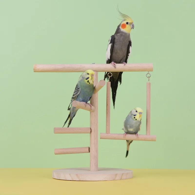 Bird Toys Parrot Station Stand Tree Branch Wooden Perch Playstand Cockatiel Gym Playground For Pet Bird Daily Playing Supplies
