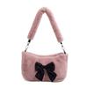 Handheld fluffy women's bag, new autumn and winter plush bag, cute bow small square bag, shoulder messenger bag.