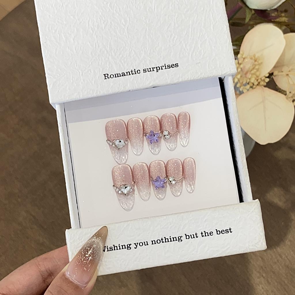 Summer Starry Sky Broken Diamond Chasing Light Purple Cat Eye Gradient Star Picking Nail Patch