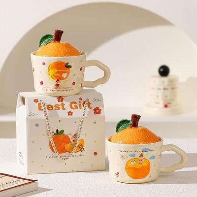 Orange Water Cup Office Birthday Gift Ceramic Cup Mug Mug with Lid Souvenir Cute Cup Household Drinking Water