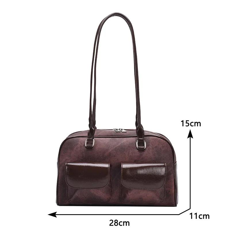 Korean Fashion Womens Shoulder Bag Soft Suede With Pu Leather Bowling Handbag Casual Luxury Vintage 2024 New Boston Tote Bag