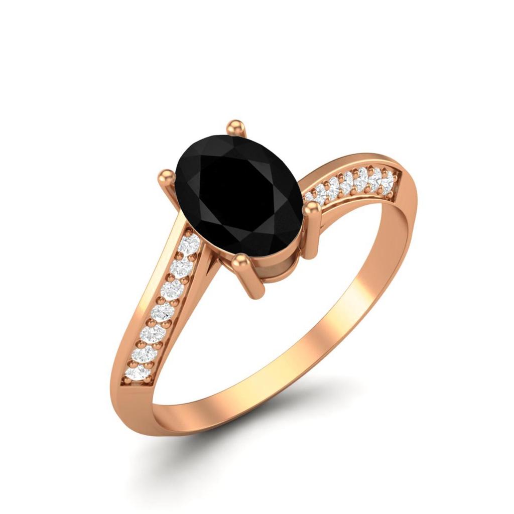 925 Sterling Silver Oval 1.28 CT Black Spinel Gemstone Rose Gold Plated Ring