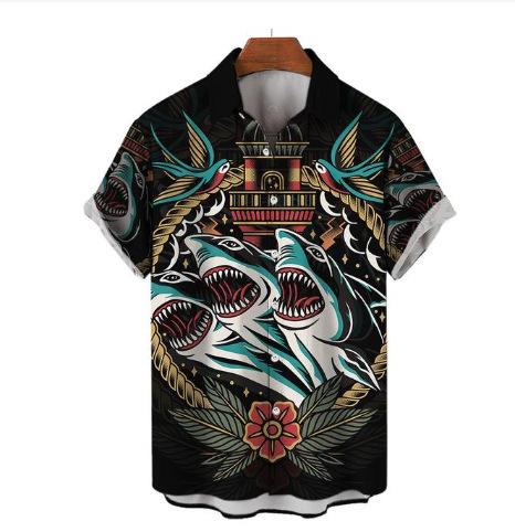 1116 Cool Cute Shark 1D Print Pattern Men's Shirt Street Casual Men's Shirt