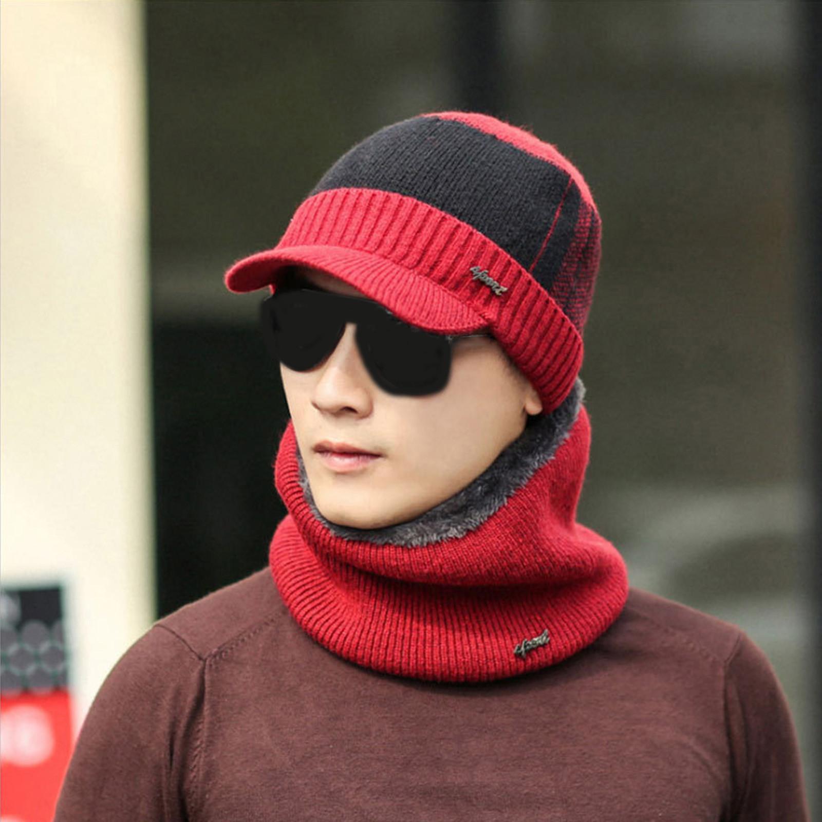 

Men S Winter Warm Hat Knitted Sun Visor Wool Lined Winter Knitted Hat Ear Cap One Size