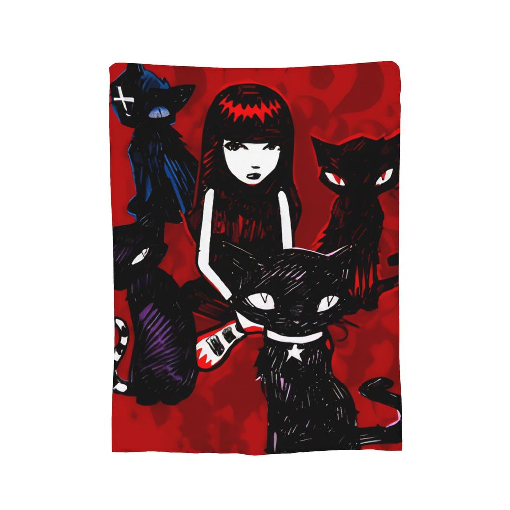 Cartoon E-Emily the Strange Fleece Throw Blanket Cats Blanket for Bed Car Super Warm Quilt,