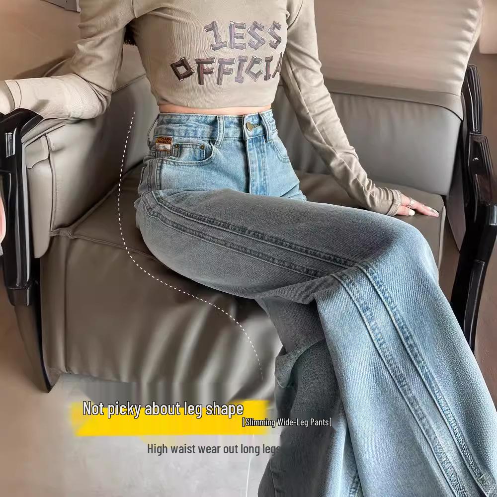 

Женские светло-голубые джинсы с высокой посадкой, свободные, прямого кроя, длиной до пола, в стиле 2024 года XS: 70-80 lbs