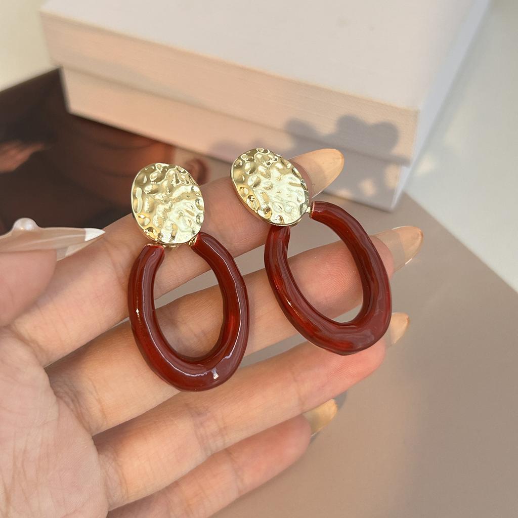 Burgundy Hong Kong Style Geometric Earrings Ankara Red Premium Temperament Earrings Women'S Retro Niche Earrings
