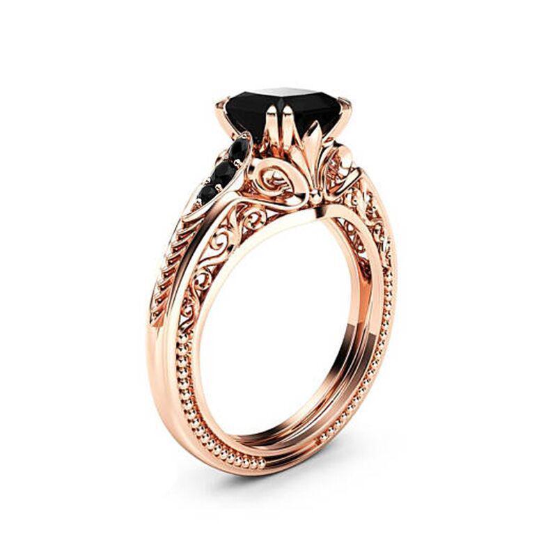 Elegant Black Gradient Zircon Ring with Full Diamond Inlay