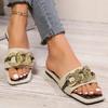Fashion Women's Fashion Flat Sandals Summer New Square Head Open Toe Metal Chain Soft Sole Anti-slip Wear-resistant Slippers