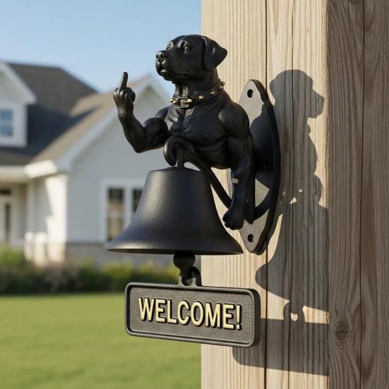 Middle Finger Muscle Dog Doorbell Vintage Puppy Welcome Door Bell Home Office Entrance Decorative Bell Pet Lover Gift