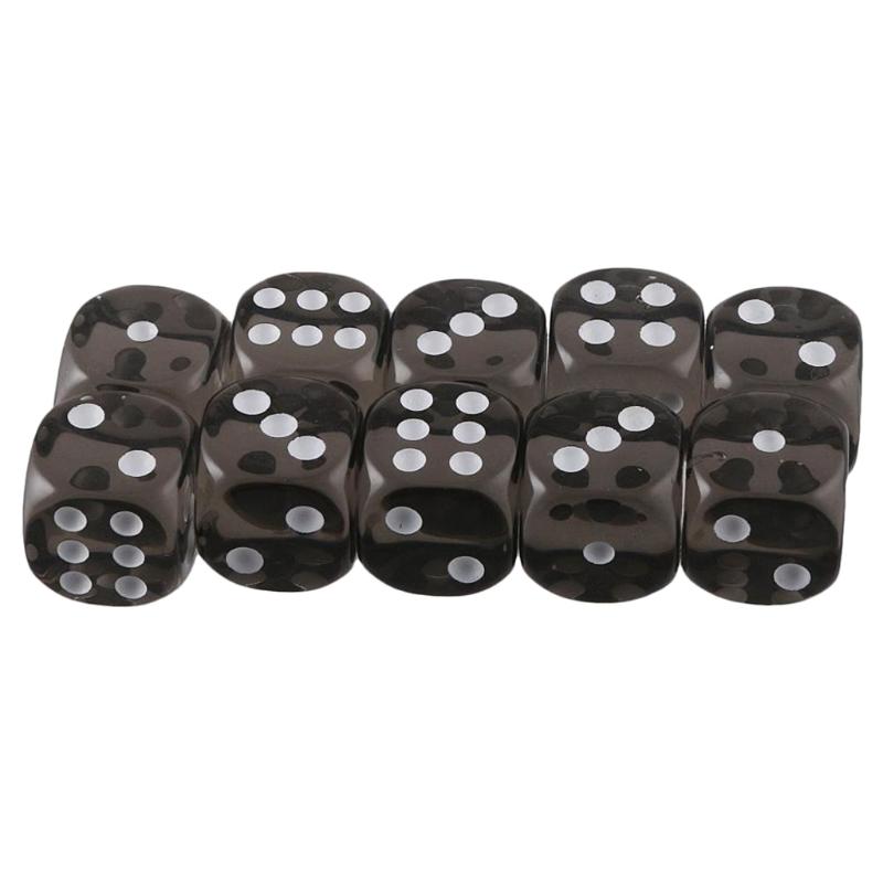 10pcs 16mm Acrylic Dice Black Clear 6 Sided Dice Casino Poker Game Bar Party Dice Children Board Game Toy