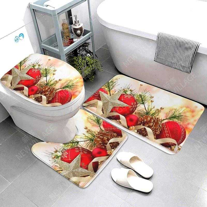 Home Bathroom Floor Mats Christmas Decorations Bath Foot Mat Modern Bathroom Accessories Rug Toilet Mat Bathtub Anti-slip Carpet