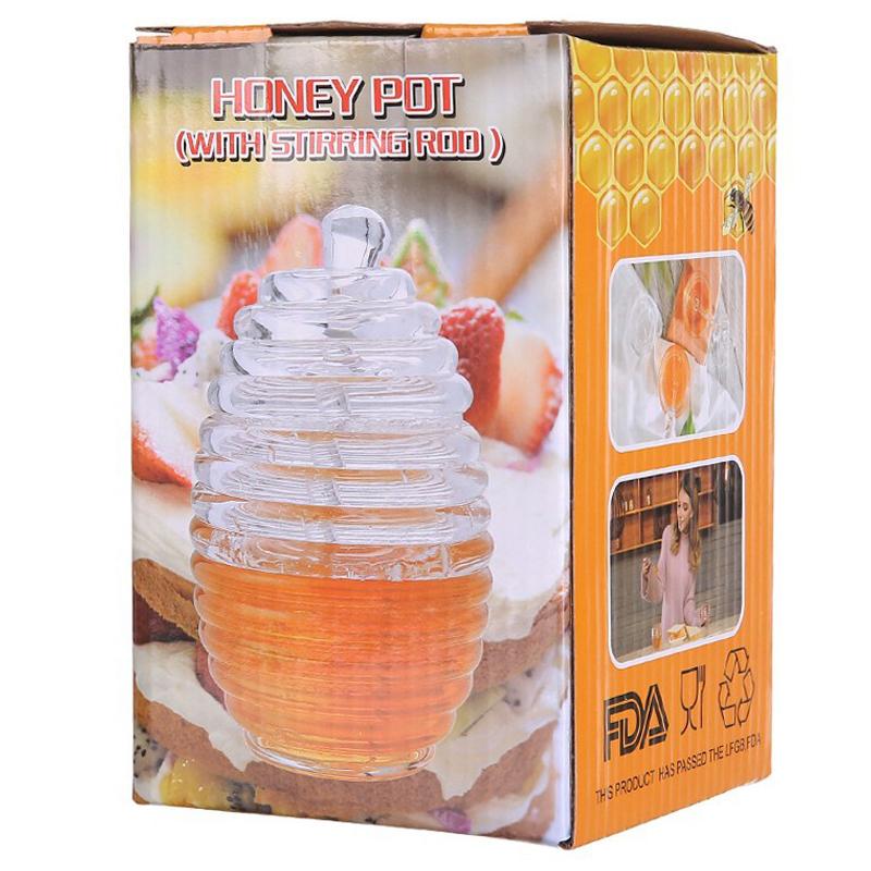 Honey Jar Large-Capacity Transparent Glass Honey Jar With Stirring Rod And Cover Honeycomb Shape Honey Containers Suitable