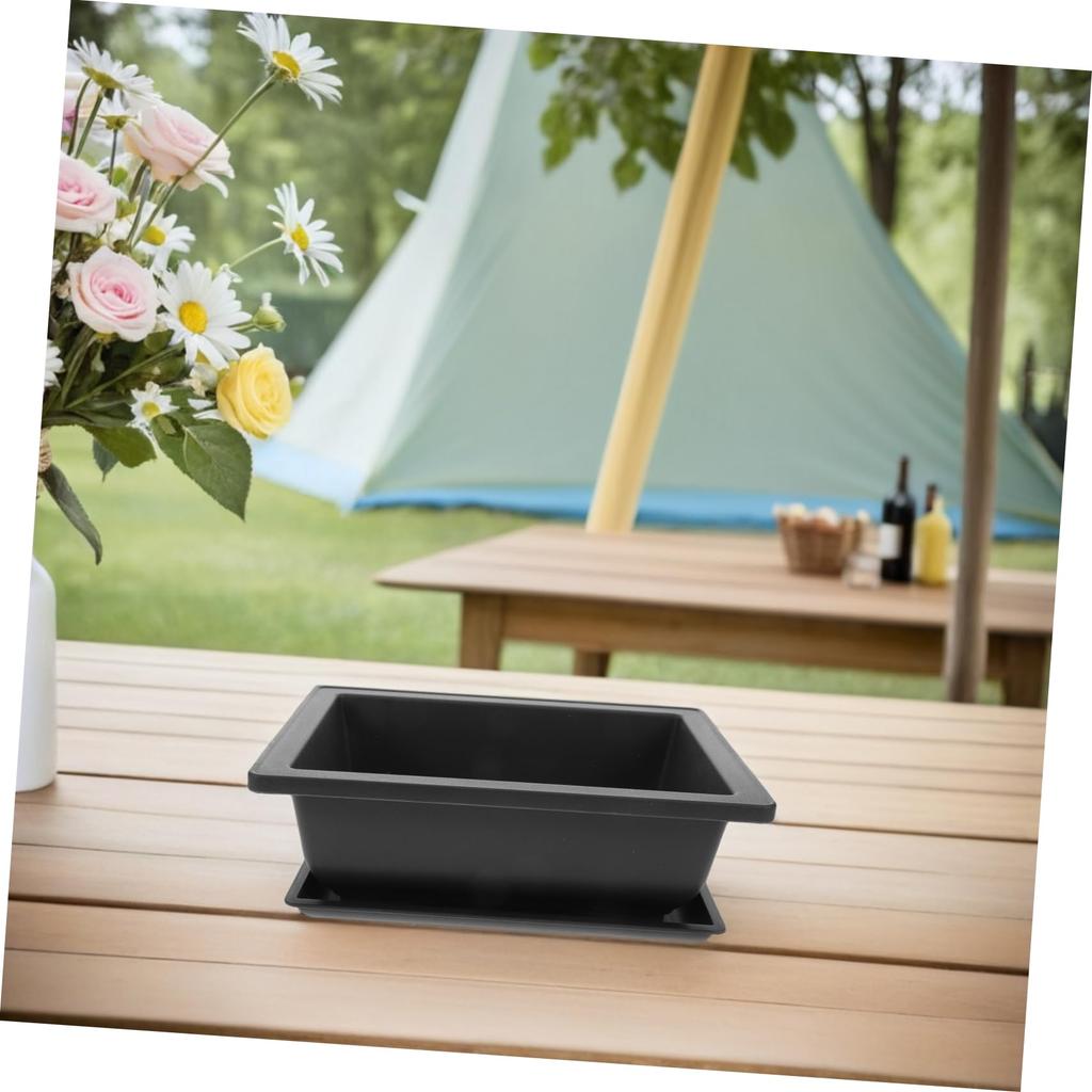 Ibasenice Set of 3 Rectangular Shallow Bonsai Pots with Planting Trays for Breathable and Perfect for Seedlings and Succulents. Moisture-retaining,