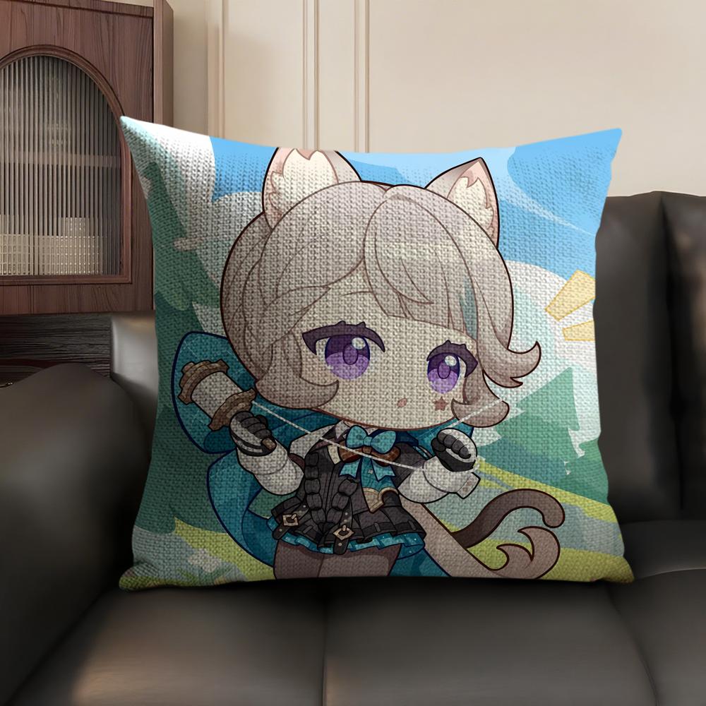 Lynette Cute Genshin Impact Cushion Cover Natural Linen Organic Fabric Double-Sided Printing Sofa Home Decor Gift Pillow Case