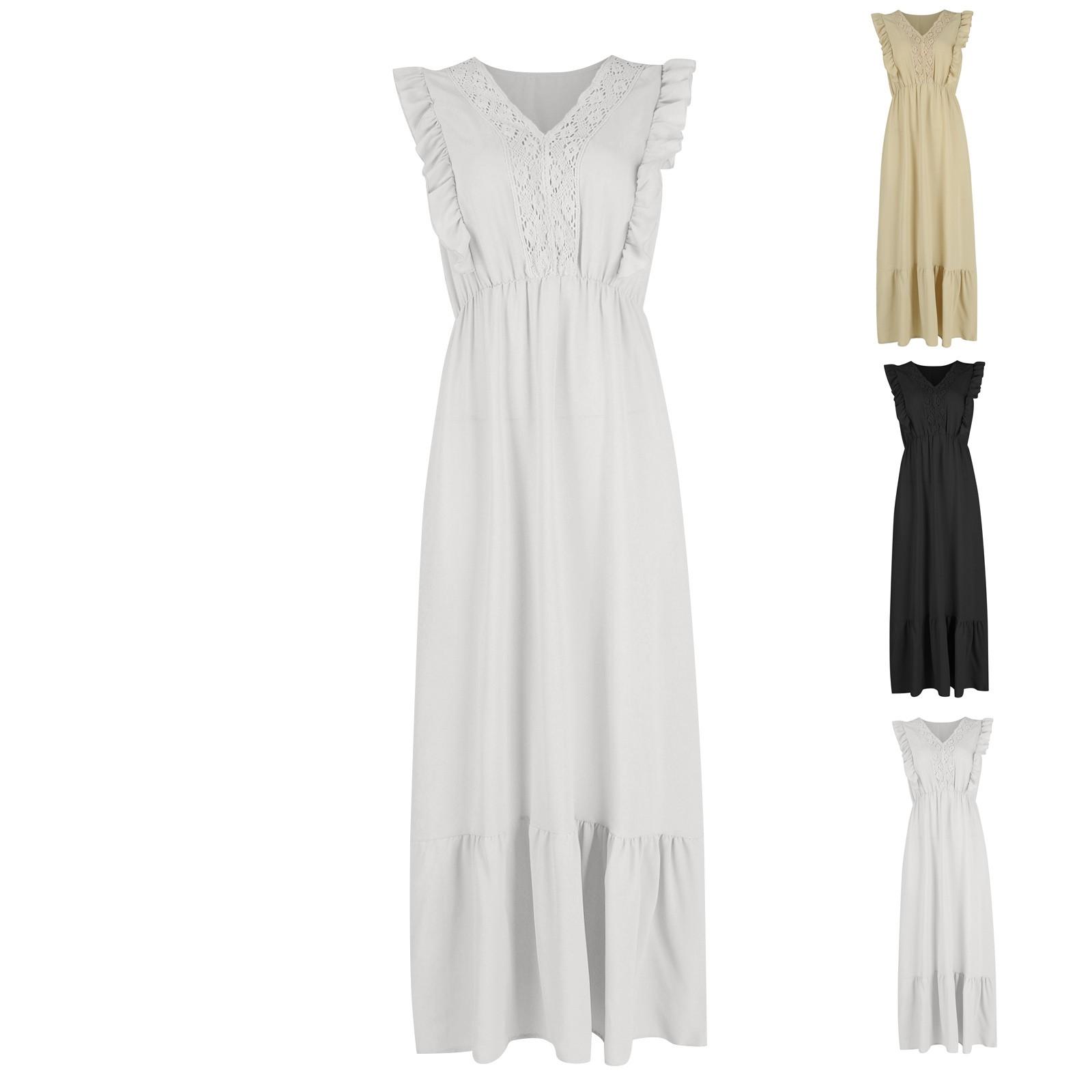 

Женская мода Кружева V-образным вырезом Повседневный стиль Кружевные плиссированные платья без рукавов