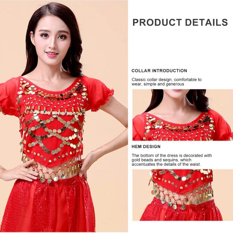 2Pieces Belly Dance Costume Set Coins Top Lantern Pants Set Halloween Costume Belly Dance Outfits for Dress Up Party