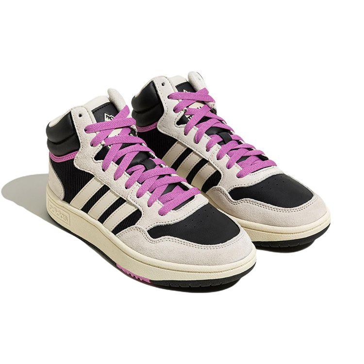Adidas Neo Hoops 3.0 Magic Ring Comfortable Lightweight Durable Non-Slip Mid-Top Skate Shoes Unisex Skate Shoes Black White Purple HP6904