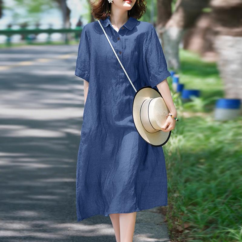 

ZANZEA Женское повседневное свободное платье с отложным воротником и короткими рукавами S