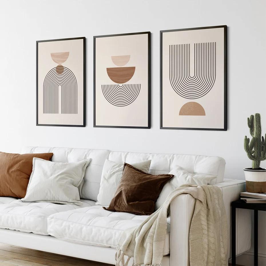 Pósteres Abstractos de Líneas Geométricas Beige Pintura sobre Lienzo Bohemia Arte de Pared Impresión Imágenes para Sala de Estar Interior Decoración del Hogar
