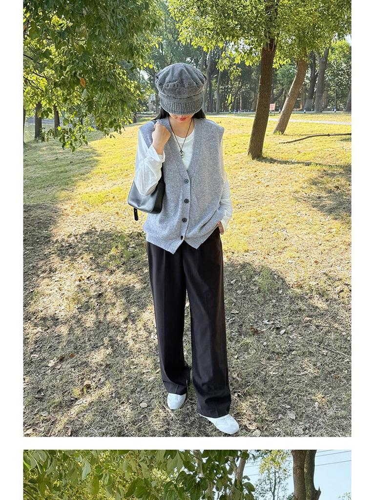PLUS Suye Women's Chic V-Neck Cashmere Knit Vest, Sleeveless, Loose Fit, Plus Size