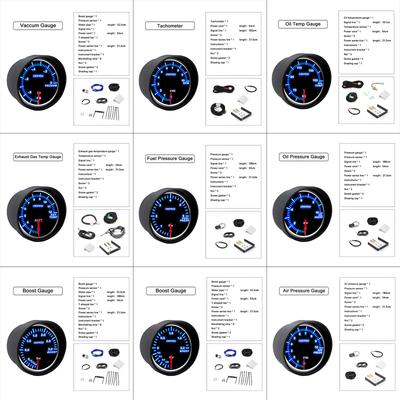 Universal 2" 52mm 10 Color Turbo Boost Gauge LED 12V Racing  RPM Tachometer Water Oil Temperature Meter Red Pointer With Sensor