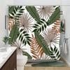 1 Tropical Leaves Pattern Shower Curtain, Modern and Simple Design, Green Beige Brown Texture Polyester Fabric, Machine Washable