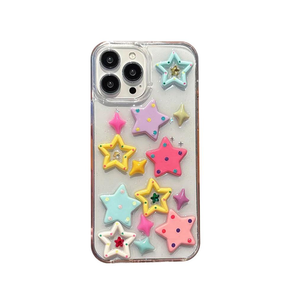 

Cute 3D Colorful Stars Phone Case For iPhone 16 15 14 13 12 11 Pro Max Glitter Sequins Shockproof Soft Silicone Cover iPhone 16 Pro Max