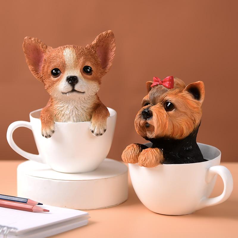 Home Decoration Cute Resin Dog Table Living Room Decoration Tea Cup Simulation Dog on Desk resin dog statues cute dog home deocr