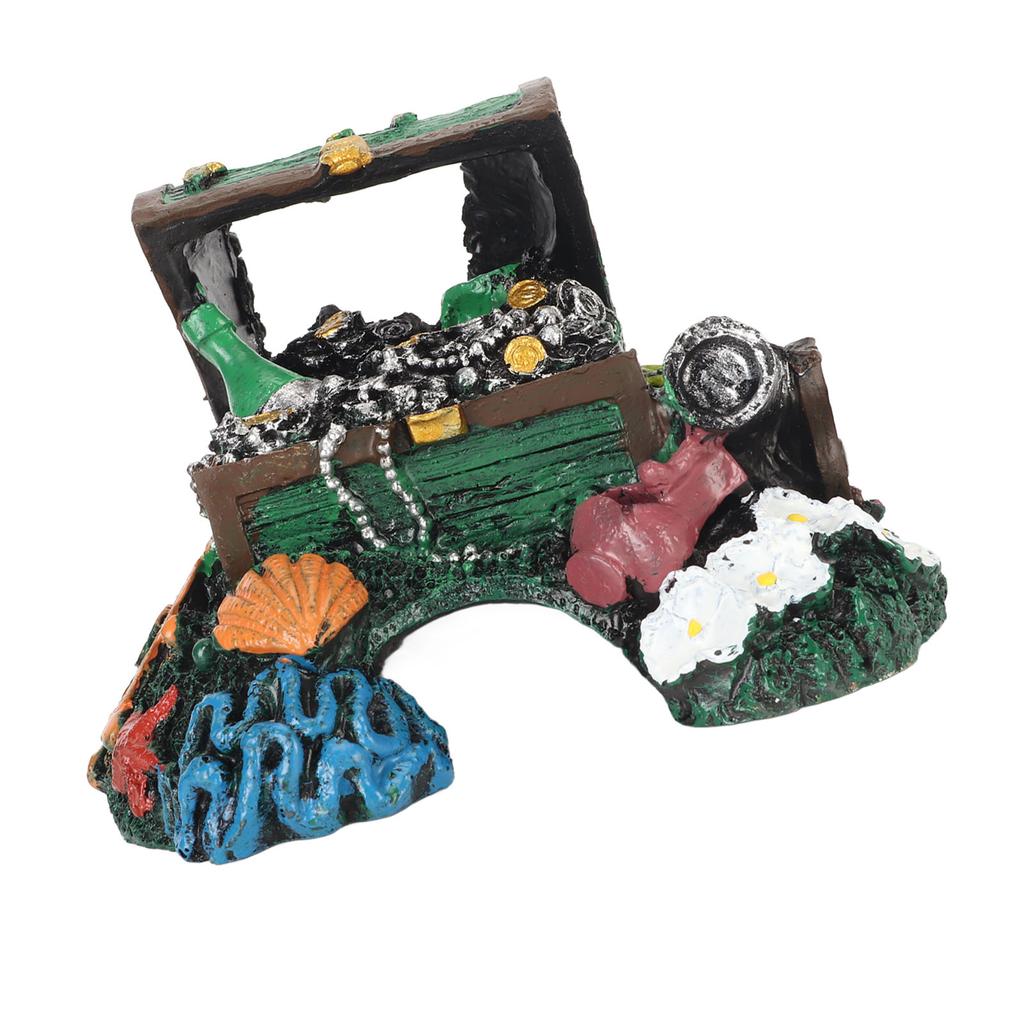 Aquarium Treasure Box Ornament Hideout Cave Lifelike Resin Jewelry Box Decoration for Freshwater