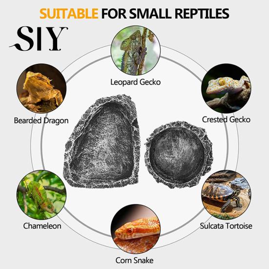 Natural Habitat Reptile Food Dish Feeding Realistic Stone-Like Water Bowl Terrarium Imitation Rock Texture Corner for Bearded Dragons Lizard