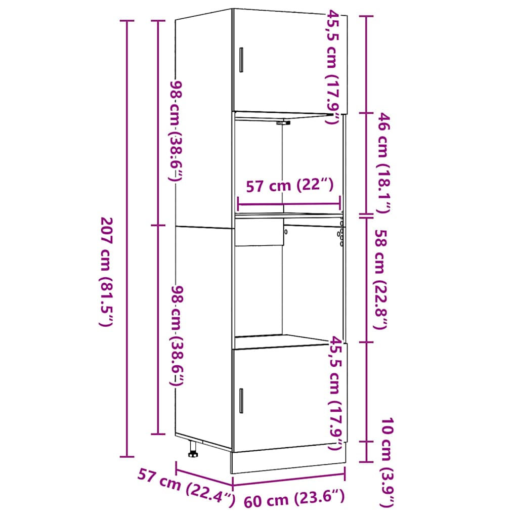 Hanging Cabinet with Shelf Black Oak Effect 60 x 57 x 207 cm