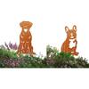 Flower Bed Dog Garden Stake Metal Yard Figure with Weathered Brown Finish for Lawn Edge Outdoor Ground Insert Display