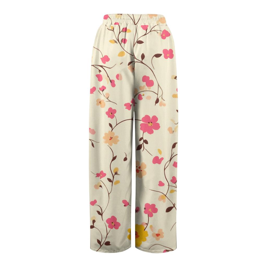 Dámské potištěné kalhoty s širokými nohavicemi s kapsami Vysoký pas Stahovací šňůrka Volné ležérní kalhoty