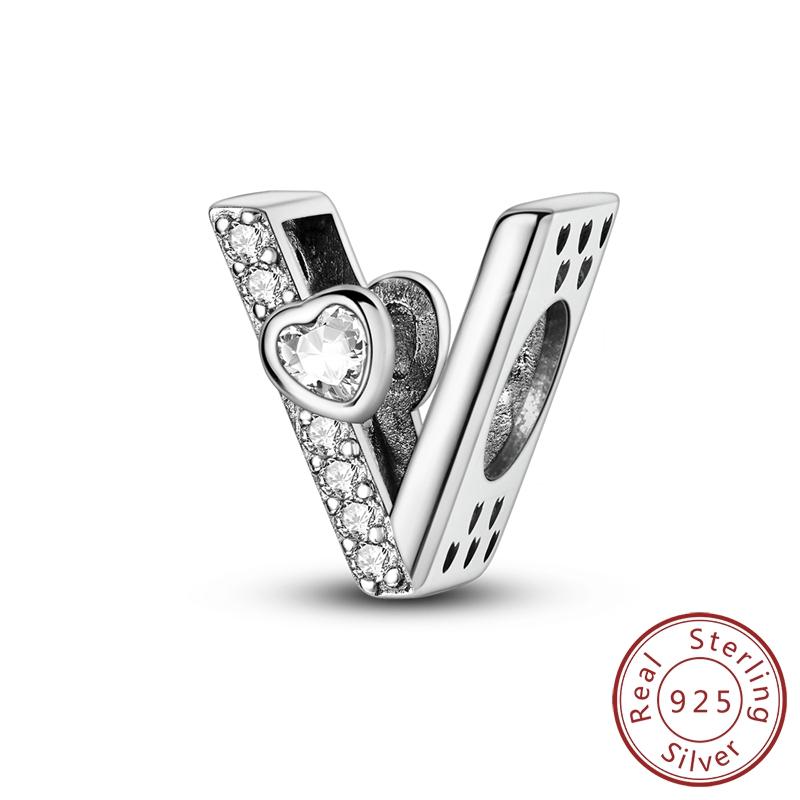 New 925 Silver Charm Beads 26 Letter Alphabet A-Z Charm Fit Original Charms Bracelet DIY Birthday Jewelry Gift Making