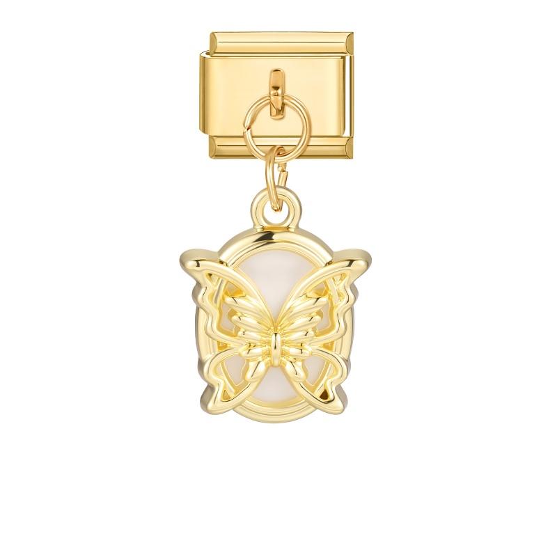 New Vintage Golden Pendant Charm Cat Butterfly Star Tennis Racket Bow Links Fit 9MM Stainless Steel Bracelet Women DIY Making