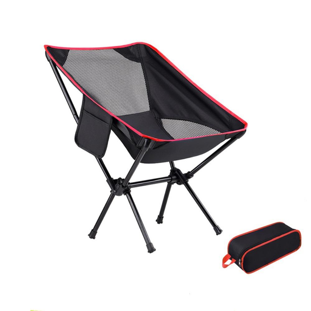 Collapsible Portable Moon Chair Sturdy Camping Leisure Chair Folding Camping Chair Hiking Picnic Black&red Hollowed