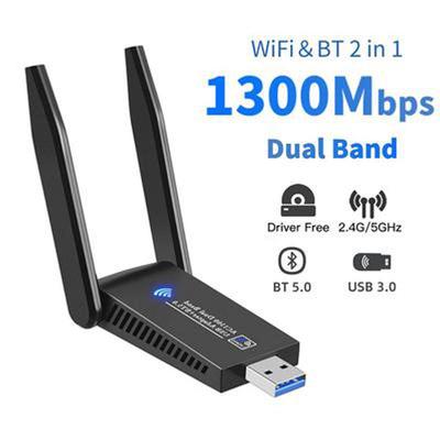 1300M Dual-Band USB 3.0 WiFi Adapter Bluetooth 5.0 Dongle Receiver Transmitter 2.4GHz/5GHz 802.11b/n/g/ac Wireless Network Card For PC/Laptop