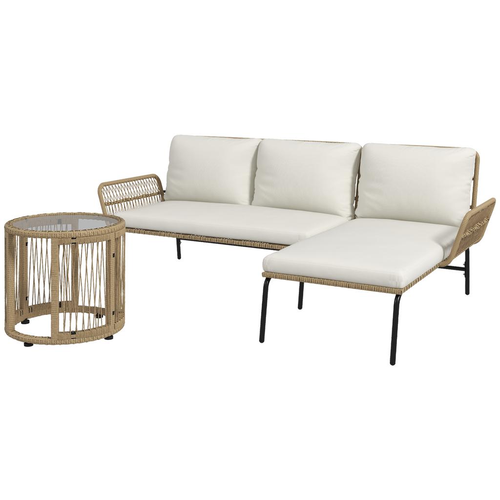 Garden Seating Group Lounge Furniture Set, PE Rattan, 122 X 79 X 75 Cm, Natural + Cream White