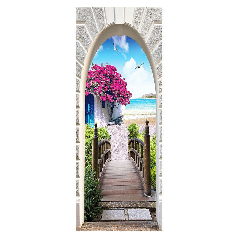 Creative Suspension Bridge Door Decoration Living Room Waterproof Self-Adhesive 3D Door Sticker Refurbished Wall Sticker Home