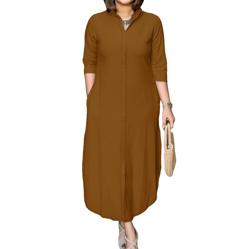 

ZANZEA Women Casual Turn Down Collar Solid Color 3/4 Sleeve Shirt Dress 5XL коричневий