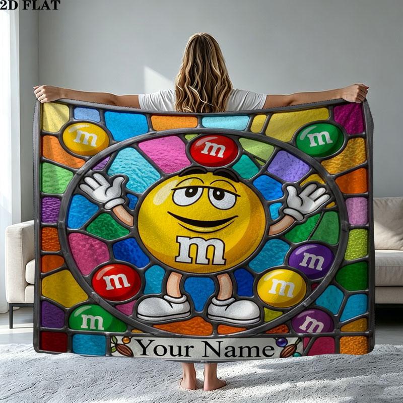 1PC M&M's Custom Name Patterned Flannel Blanket Suitable For All Seasons for Home Decor Warmth and Comfort Gifts Holiday Present