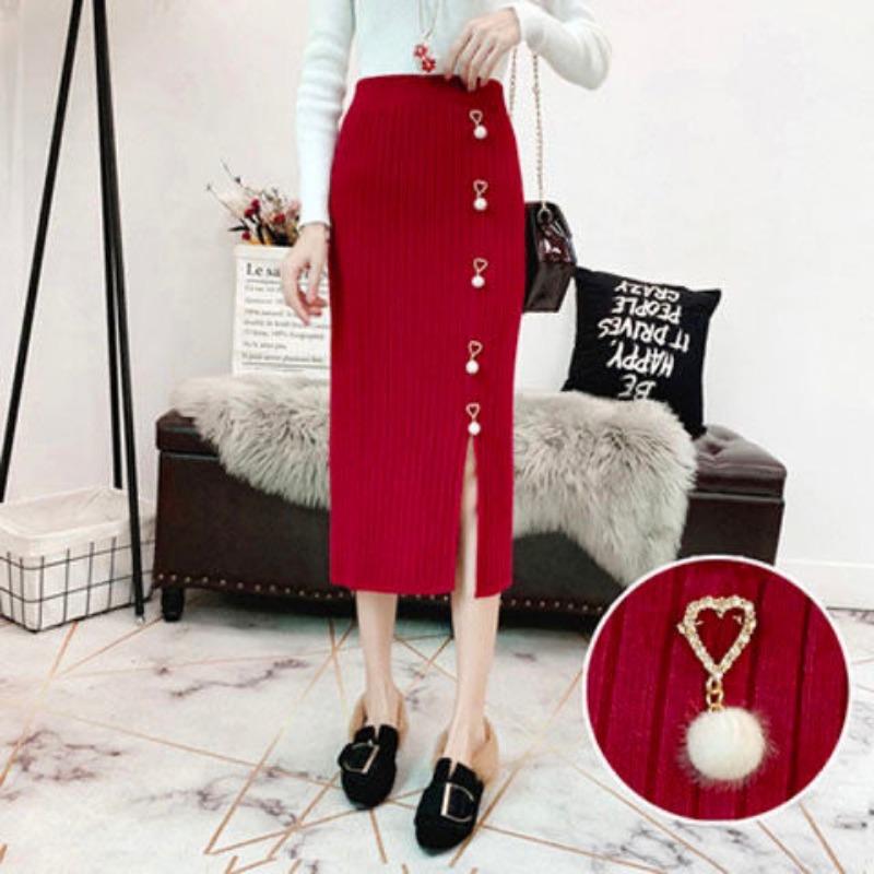 

Вязаная облегающая женская весенне-осенняя юбка-карандаш с разрезом, универсальная миди-юбка 2XL