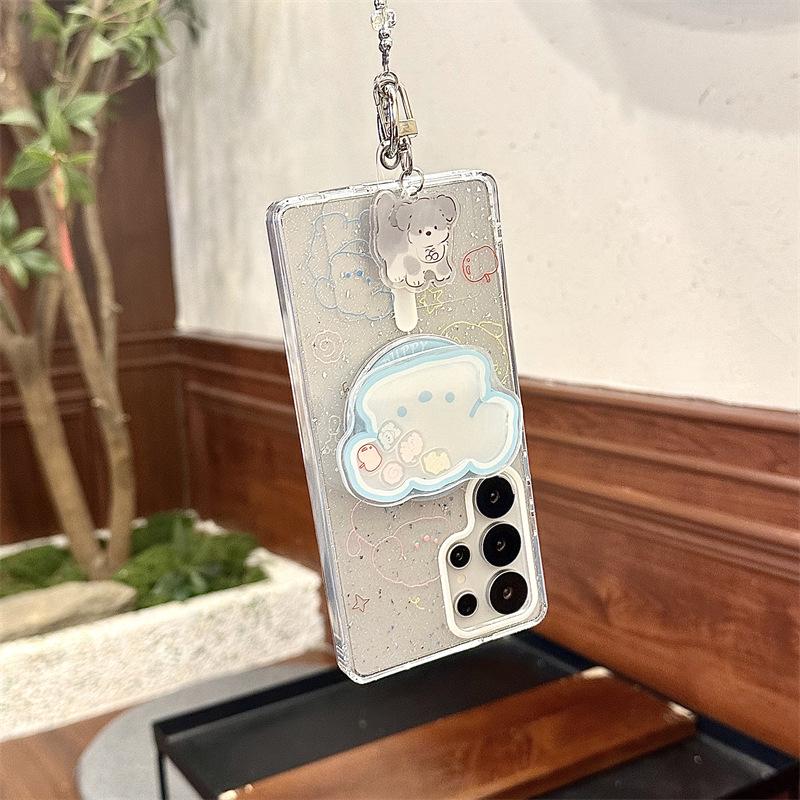 Cartoon Graffiti Small Cat Glitter Magnetic Phone Case for Samsung S25U, S24 Plus, S23 (2025)