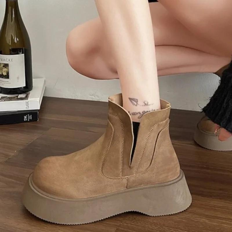 Fashion Platform Plush Women Ankle 2024 Winter Flats Warm Shoes Woman Brand New Trend Goth Casual Walking Non Slip Fad Botas Mujer