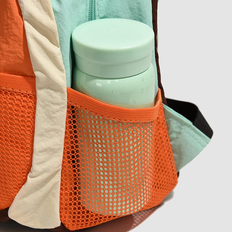 Colorblock Nylon Backpack with Mesh Pocket Lightweight Outdoor Daypack for Travel School Daily