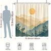 1pc Geometric Sun Mountain Plants Shower Curtain - Minimalist Vintage Design, Polyester, 70.8x70.8", 12 Hooks, Machine Washable