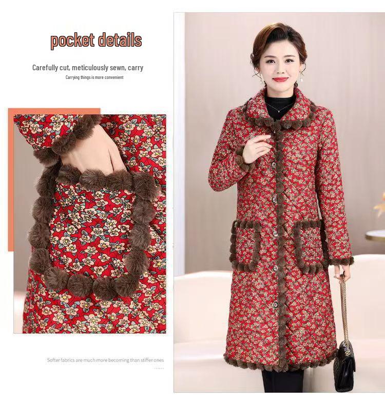 2025 Fashionable Mid-length Lapel Cotton Coat for Middle-aged & Elderly - Extra Thick & Warm for Comfort